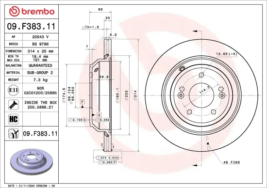 Bremsscheibe Hinterachse BREMBO 09.F383.11 Bild Bremsscheibe Hinterachse BREMBO 09.F383.11
