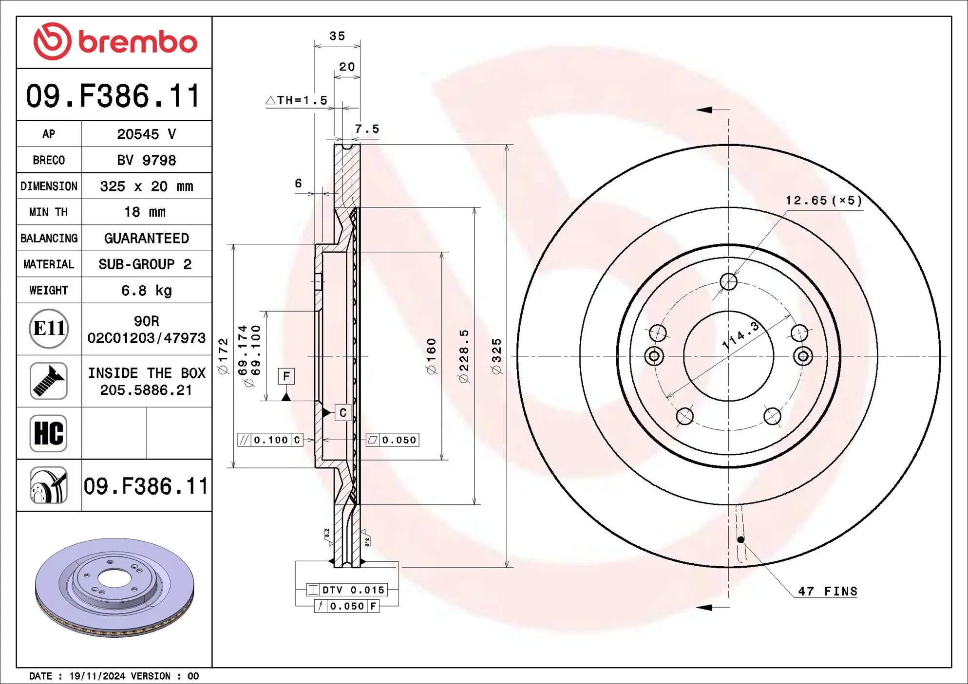 Bremsscheibe Hinterachse BREMBO 09.F386.11
