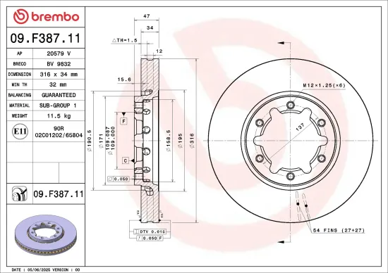 Bremsscheibe Vorderachse BREMBO 09.F387.11 Bild Bremsscheibe Vorderachse BREMBO 09.F387.11
