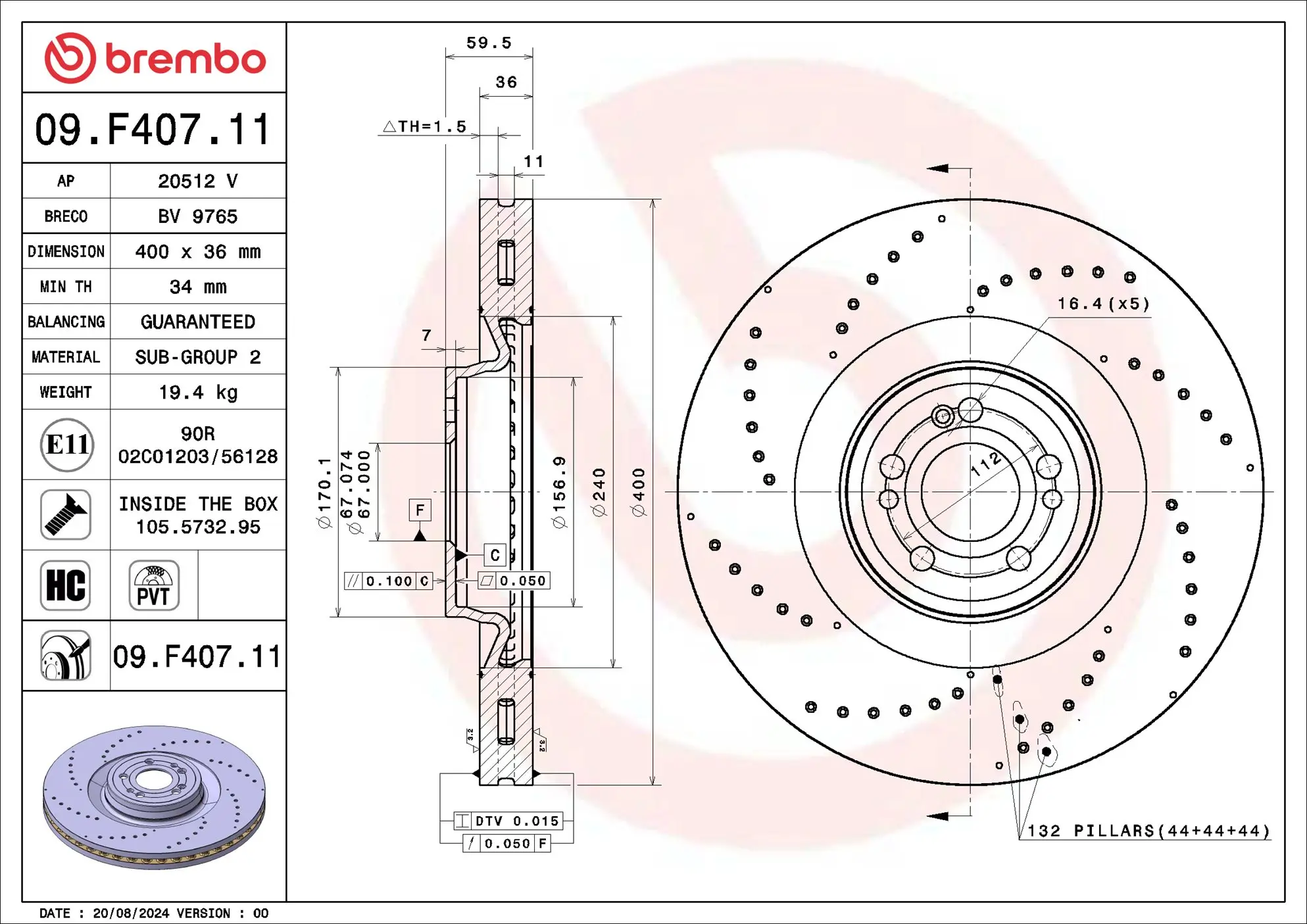 Bremsscheibe Vorderachse BREMBO 09.F407.11