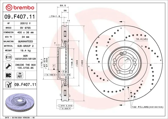 Bremsscheibe Vorderachse BREMBO 09.F407.11 Bild Bremsscheibe Vorderachse BREMBO 09.F407.11