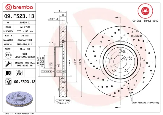 Bremsscheibe Vorderachse BREMBO 09.F523.13 Bild Bremsscheibe Vorderachse BREMBO 09.F523.13