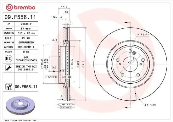Bremsscheibe Vorderachse BREMBO 09.F556.11 Bild Bremsscheibe Vorderachse BREMBO 09.F556.11