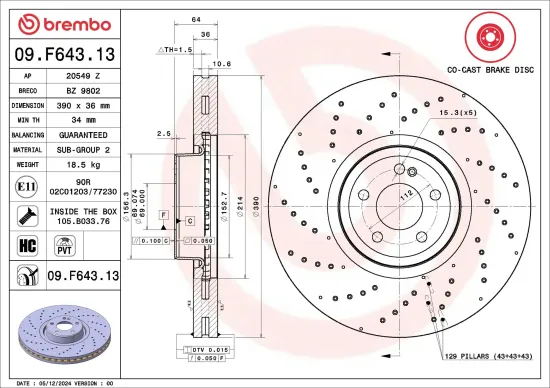 Bremsscheibe Vorderachse BREMBO 09.F643.13 Bild Bremsscheibe Vorderachse BREMBO 09.F643.13