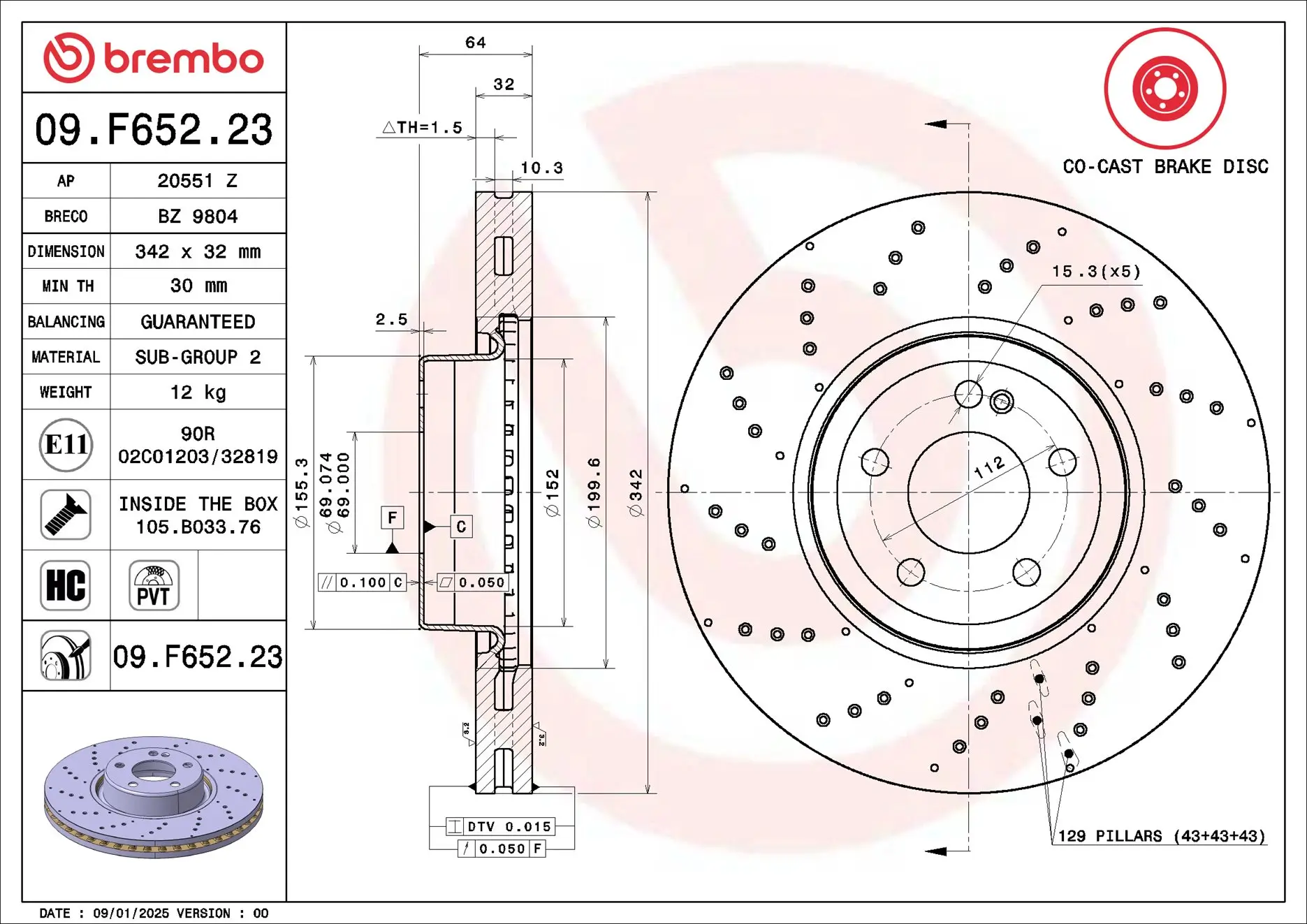 Bremsscheibe Vorderachse BREMBO 09.F652.23