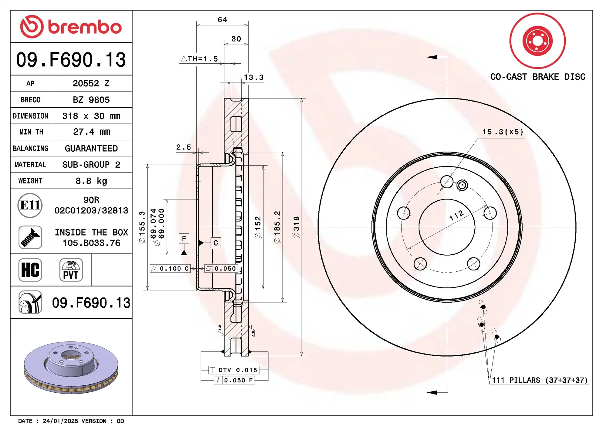 Bremsscheibe Vorderachse BREMBO 09.F690.13