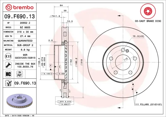 Bremsscheibe Vorderachse BREMBO 09.F690.13 Bild Bremsscheibe Vorderachse BREMBO 09.F690.13