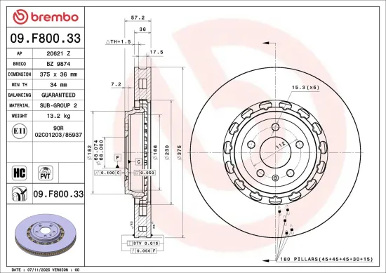 Bremsscheibe Vorderachse BREMBO 09.F800.33 Bild Bremsscheibe Vorderachse BREMBO 09.F800.33