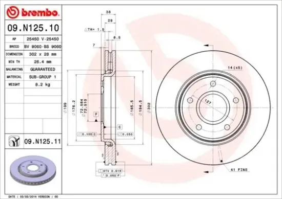Bremsscheibe Vorderachse BREMBO 09.N125.11 Bild Bremsscheibe Vorderachse BREMBO 09.N125.11
