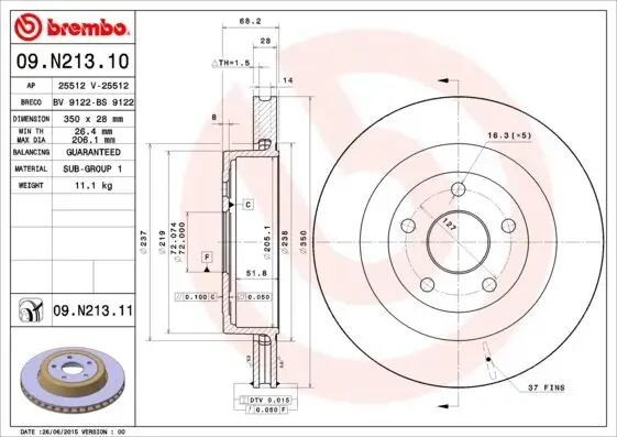 Bremsscheibe Hinterachse BREMBO 09.N213.11