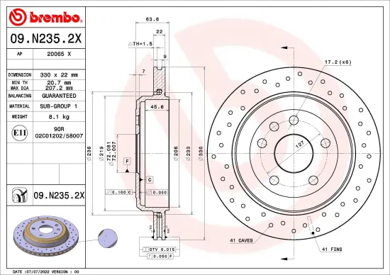 Bremsscheibe BREMBO 09.N235.2X Bild Bremsscheibe BREMBO 09.N235.2X