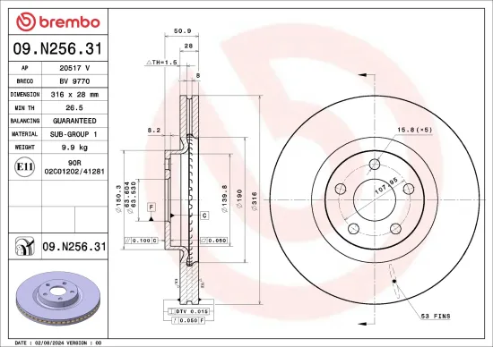 Bremsscheibe Vorderachse BREMBO 09.N256.31 Bild Bremsscheibe Vorderachse BREMBO 09.N256.31