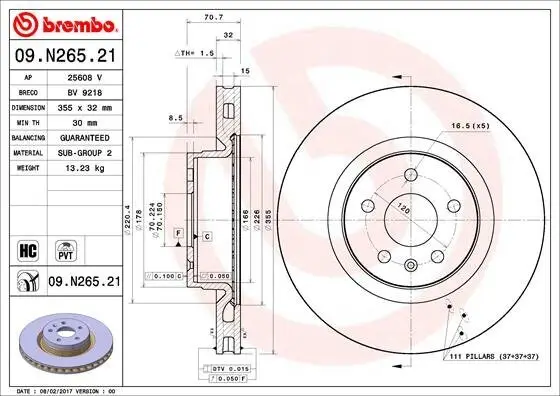 Bremsscheibe Vorderachse BREMBO 09.N265.21