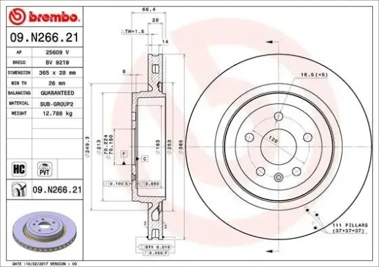 Bremsscheibe Hinterachse BREMBO 09.N266.21 Bild Bremsscheibe Hinterachse BREMBO 09.N266.21