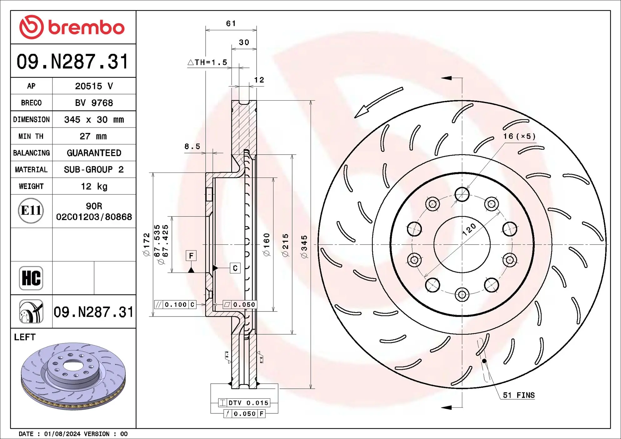 Bremsscheibe Vorderachse Vorderachse links BREMBO 09.N287.31