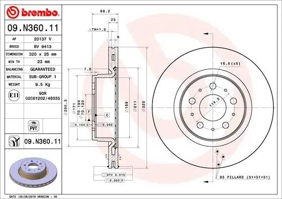 Bremsscheibe Vorderachse BREMBO 09.N360.11