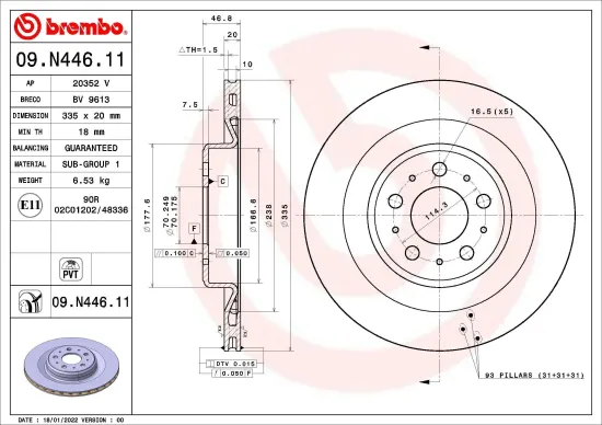 Bremsscheibe Hinterachse BREMBO 09.N446.11 Bild Bremsscheibe Hinterachse BREMBO 09.N446.11