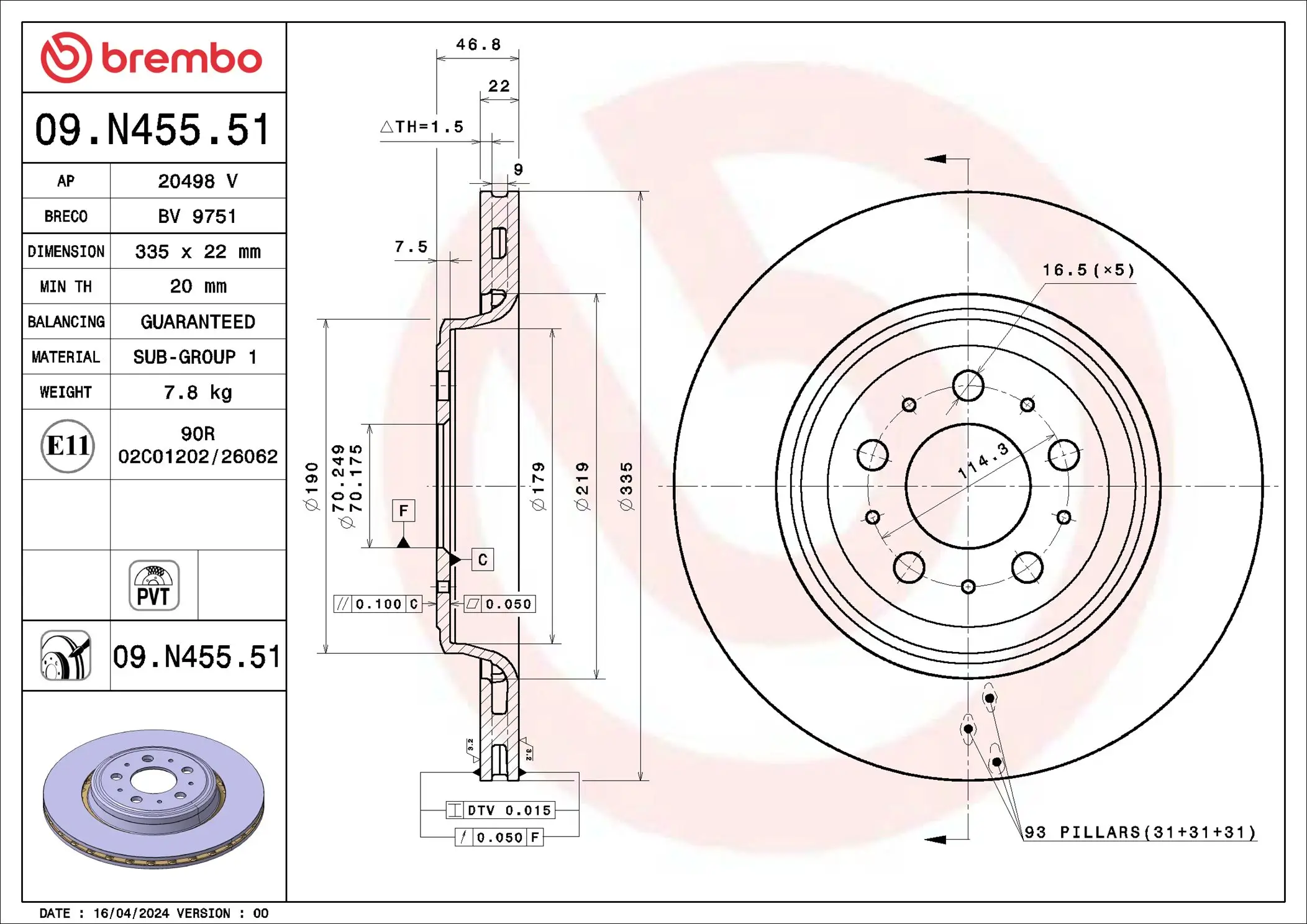 Bremsscheibe Hinterachse BREMBO 09.N455.51