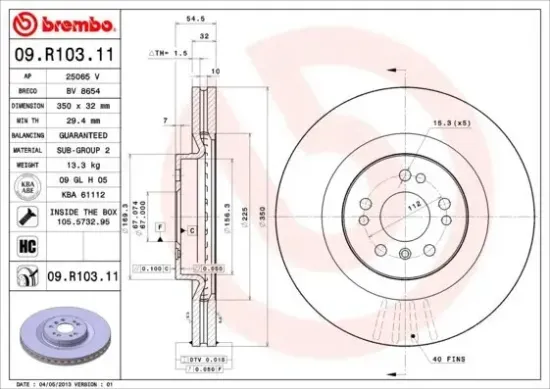Bremsscheibe Vorderachse BREMBO 09.R103.11 Bild Bremsscheibe Vorderachse BREMBO 09.R103.11