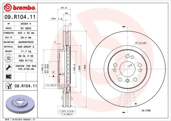 Bremsscheibe Vorderachse BREMBO 09.R104.11