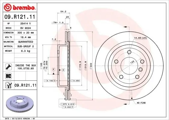 Bremsscheibe Hinterachse BREMBO 09.R121.11