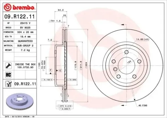Bremsscheibe Hinterachse BREMBO 09.R122.11 Bild Bremsscheibe Hinterachse BREMBO 09.R122.11