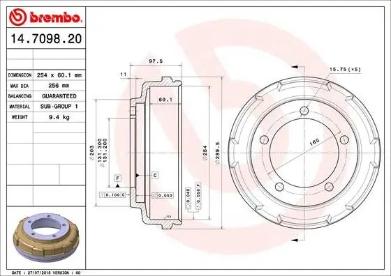 Bremstrommel Hinterachse BREMBO 14.7098.20