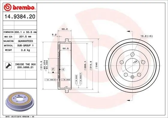 Bremstrommel BREMBO 14.9384.20