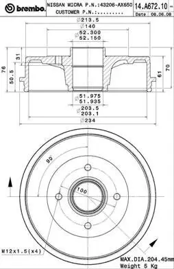 Bremstrommel Hinterachse BREMBO 14.A672.10