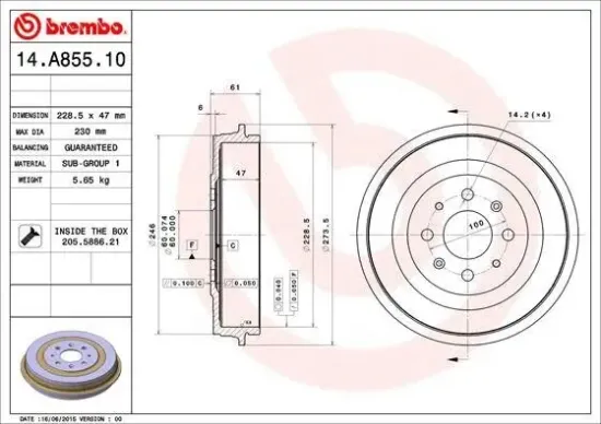 Bremstrommel BREMBO 14.A855.10 Bild Bremstrommel BREMBO 14.A855.10