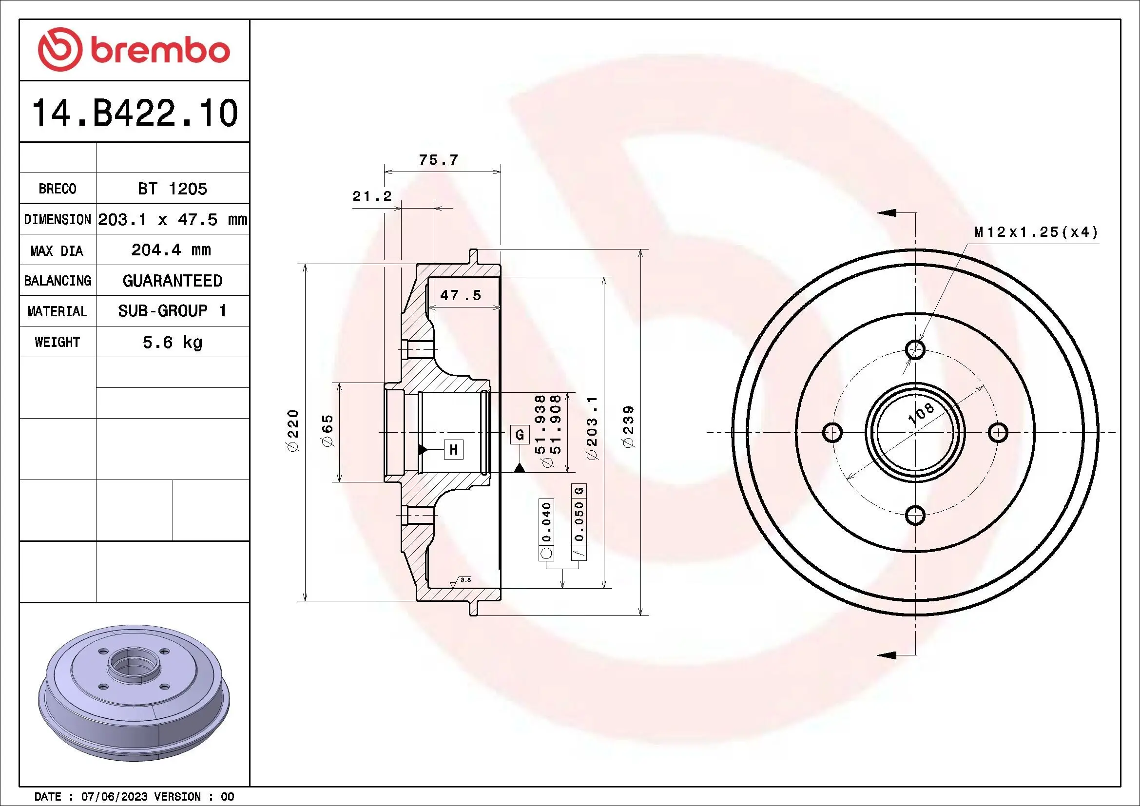 Bremstrommel BREMBO 14.B422.10