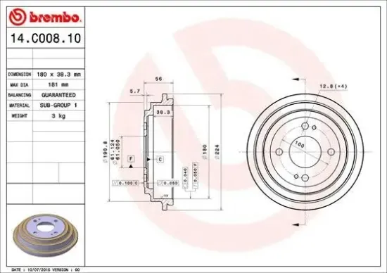 Bremstrommel Hinterachse BREMBO 14.C008.10 Bild Bremstrommel Hinterachse BREMBO 14.C008.10
