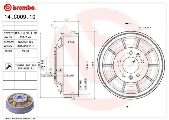 Bremstrommel Hinterachse BREMBO 14.C009.10