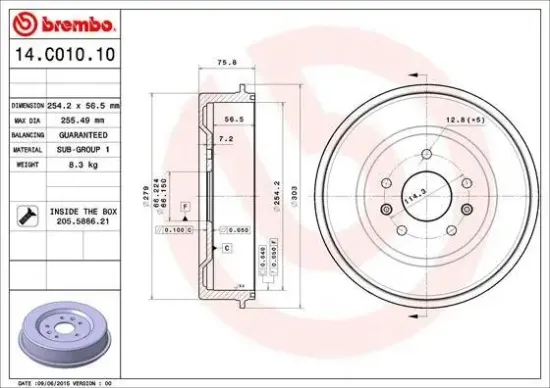 Bremstrommel Hinterachse BREMBO 14.C010.10 Bild Bremstrommel Hinterachse BREMBO 14.C010.10