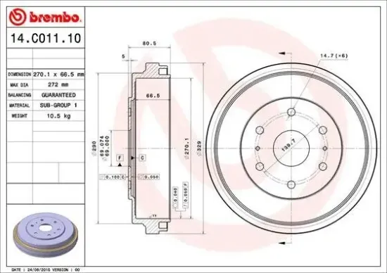 Bremstrommel BREMBO 14.C011.10 Bild Bremstrommel BREMBO 14.C011.10