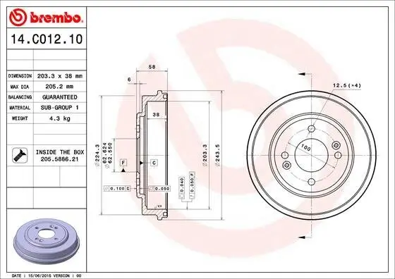 Bremstrommel Hinterachse BREMBO 14.C012.10