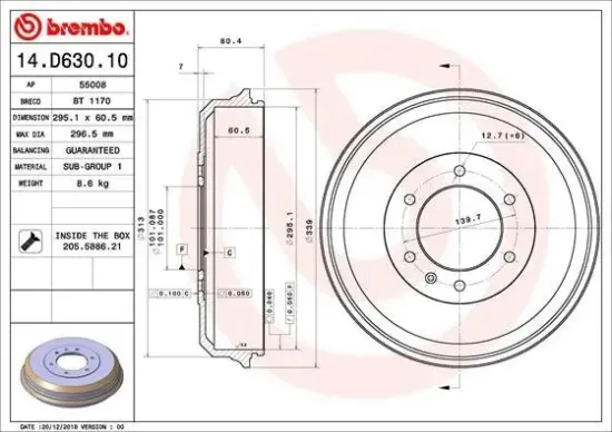 Bremstrommel Hinterachse BREMBO 14.D630.10 Bild Bremstrommel Hinterachse BREMBO 14.D630.10