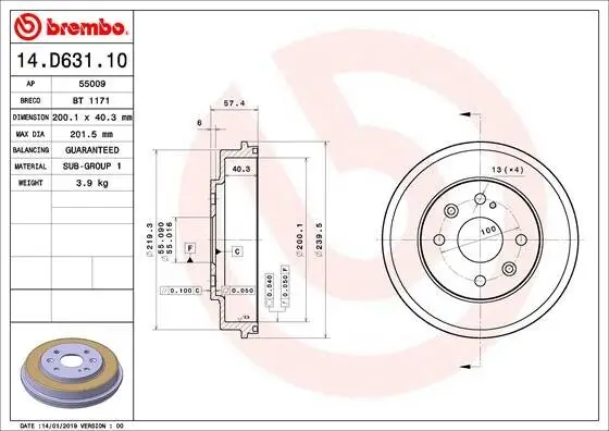 Bremstrommel BREMBO 14.D631.10