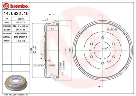 Bremstrommel BREMBO 14.D632.10 Bild Bremstrommel BREMBO 14.D632.10