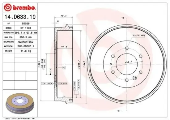 Bremstrommel BREMBO 14.D633.10 Bild Bremstrommel BREMBO 14.D633.10