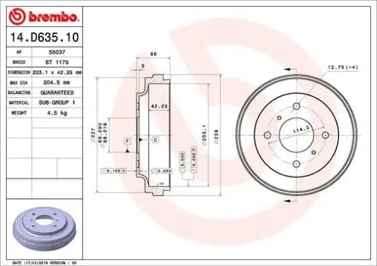 Bremstrommel Hinterachse BREMBO 14.D635.10 Bild Bremstrommel Hinterachse BREMBO 14.D635.10
