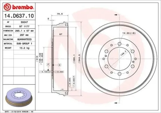 Bremstrommel BREMBO 14.D637.10 Bild Bremstrommel BREMBO 14.D637.10