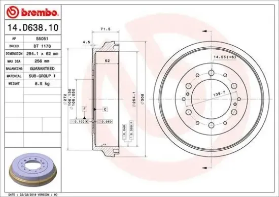 Bremstrommel Hinterachse BREMBO 14.D638.10 Bild Bremstrommel Hinterachse BREMBO 14.D638.10