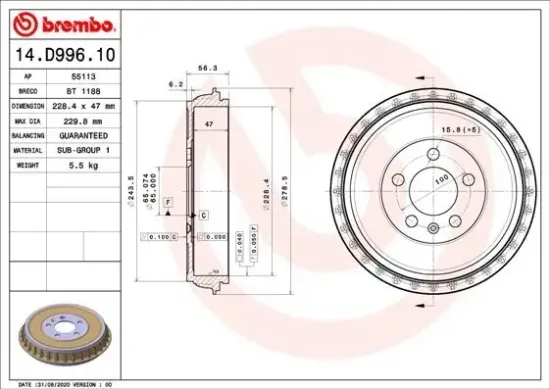 Bremstrommel BREMBO 14.D996.10 Bild Bremstrommel BREMBO 14.D996.10