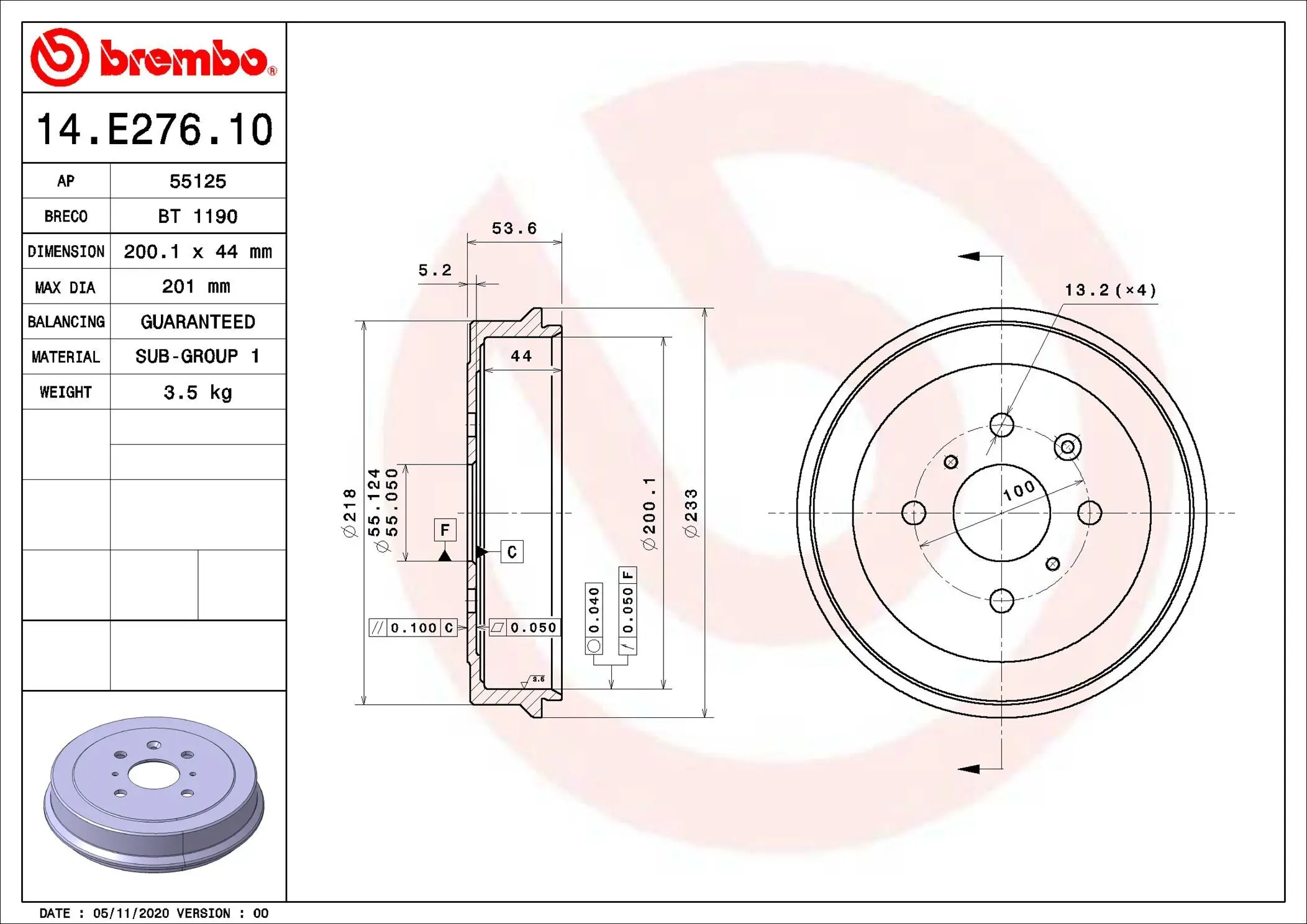 Bremstrommel Hinterachse BREMBO 14.E276.10