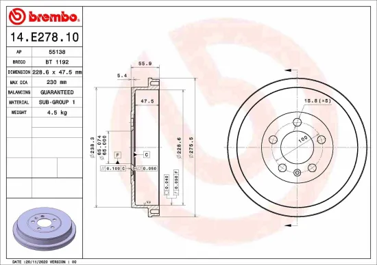 Bremstrommel BREMBO 14.E278.10 Bild Bremstrommel BREMBO 14.E278.10