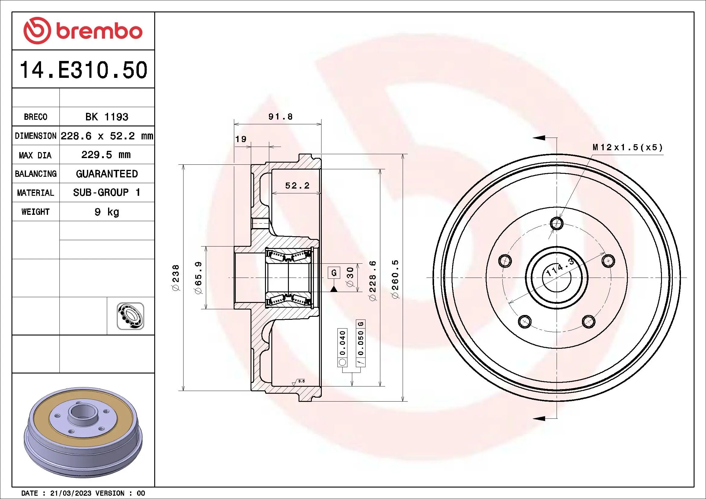 Bremstrommel BREMBO 14.E310.50