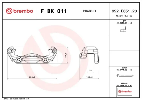 Bremssattelhaltersatz BREMBO F BK 011 Bild Bremssattelhaltersatz BREMBO F BK 011