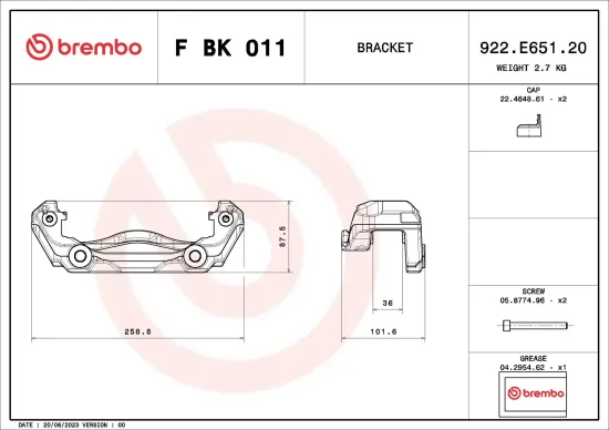 Bremssattelhaltersatz Vorderachse links rechts BREMBO F BK 011 Bild Bremssattelhaltersatz Vorderachse links rechts BREMBO F BK 011