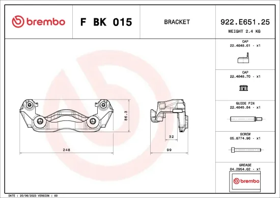 Bremssattelhaltersatz Vorderachse links rechts BREMBO F BK 015 Bild Bremssattelhaltersatz Vorderachse links rechts BREMBO F BK 015